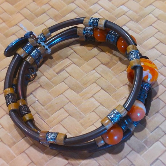 Women's Brown Mix Wraparound Bracelet w/Coin Accent - NWOT - Picture 3 of 10